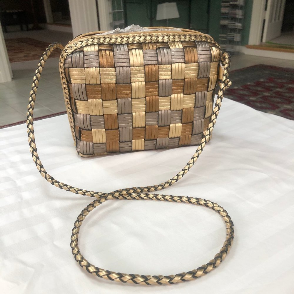 Cem Bronze, Gold, And Silver Woven Leather Purse